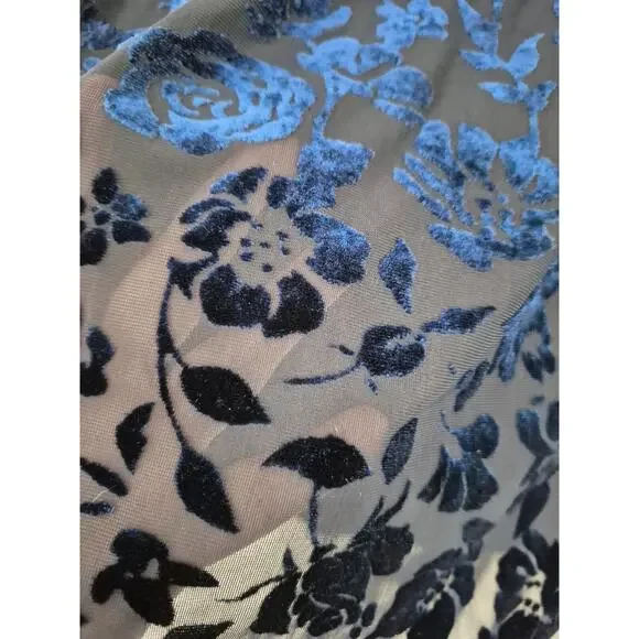 Laurie Felt Womans Top Sz L Dark Blue Burnout Velvet Fairy Whimsigoth Romantic - Picture 4 of 9